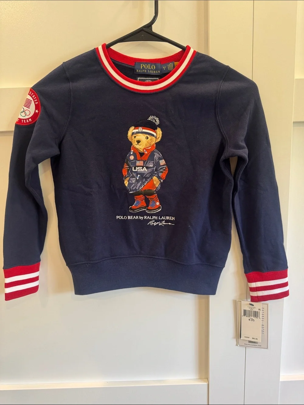 Ralph Lauren Navy Sweatshirt with Red & White Trim and Polo Bear